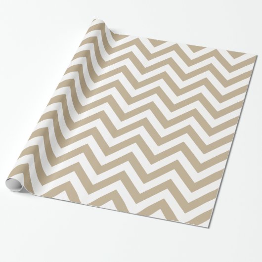 Khaki Wit XL Chevron ZigZag Patroon Cadeaupapier (Uitgerold)