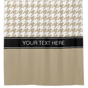 Khaki Witte Houndstooth CB Zwarte Naam Monogram Douchegordijn