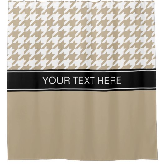 Khaki Witte Houndstooth CB Zwarte Naam Monogram Douchegordijn (Voorkant)