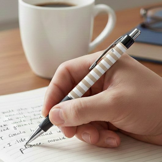 Khaki witte streep pen met naam
