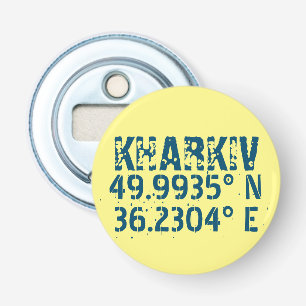 Kharkiv - Oekraïne - Breedtegraad & lengtegraad -  Button Flesopener