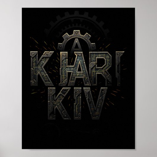Kharkiv Oekraïne Tech Circuit Style Urn Stad Poster (Voorkant)