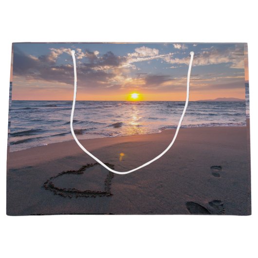 Khic Beach Sunset Heart in zand Groot Cadeauzakje (Voorkant)
