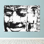 Khmer Stone Face ... Bayon Temple, Cambodja Canvas Afdruk (Insitu (Houten vloer))