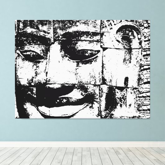 Khmer Stone Face ... Bayon Temple, Cambodja Canvas Afdruk (Insitu (Houten vloer))