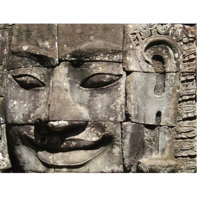 Khmer Stone Face ... Bayon Temple, Cambodja Staand Fotobeeldje (Voorkant)