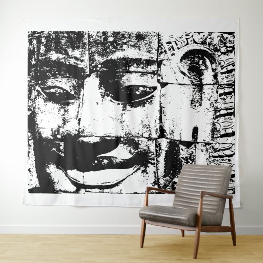 Khmer Stone Face ... Bayon Temple, Cambodja Wandkleed (In Situ (horizontaal))