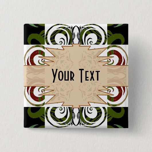 Khokhloma Exotique Vierkante Button 5,1 Cm (Voorkant)