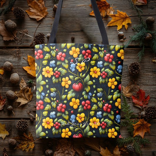 Khokhloma Floral Pattern Canvas tas