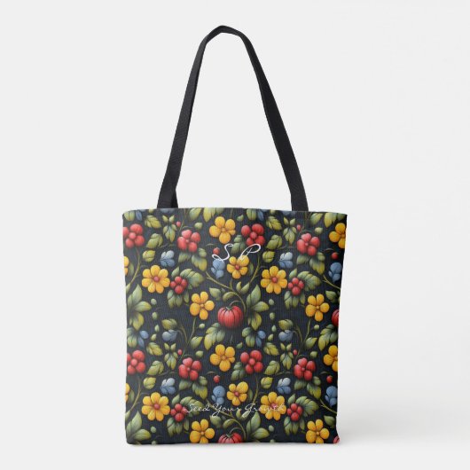 Khokhloma Floral Pattern Canvas tas (Achterkant)