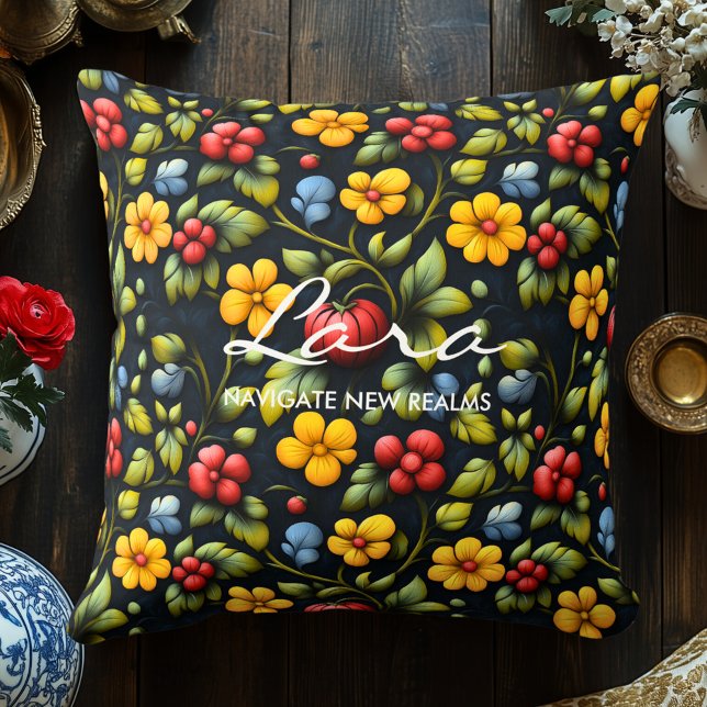 Khokhloma Geïnspireerd Floral Art Decorative Kussen (Creator heeft geüpload)