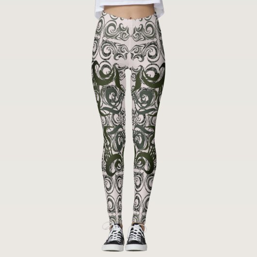 Khokhloma Muted Seaweed Pattern Leggings (Voorkant)