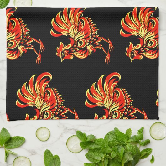 Khokhloma rooster theedoek (Gevouwen)