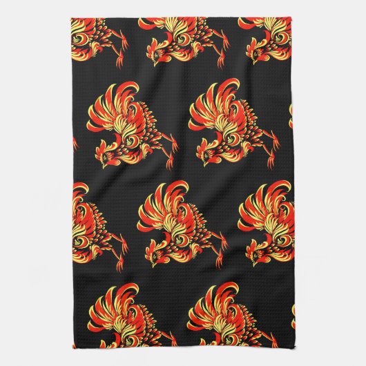 Khokhloma rooster theedoek (Verticaal)