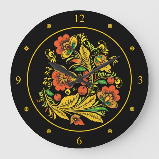 Khokhloma ~ Russian Folk Art ~ Red/Gold Flowers ~ Grote Klok (Voorkant)