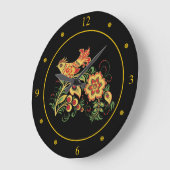 Khokhloma ~ Russische Folk Art ~Bird & Flower ~ Grote Klok (Hoek)