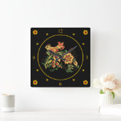 Khokhloma ~ Russische Folk Art ~Bird & Flower ~   Vierkante Klok (Huis)