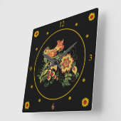 Khokhloma ~ Russische Folk Art ~Bird & Flower ~   Vierkante Klok (Hoek)