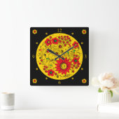 Khokhloma ~ Russische Folk Art ~ Flowers ~ Vierkante Klok (Huis)