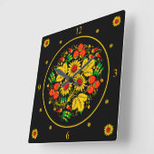 Khokhloma ~ Russische Folk Art ~ Flowers ~ Vierkante Klok (Hoek)