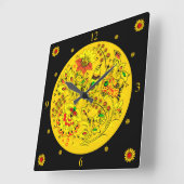 Khokhloma ~ Russische Folk Art ~ Paisley Birds ~ Vierkante Klok (Hoek)