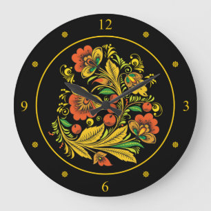 Khokhloma ~ Russische Folk Art ~ Red/Gold Flowers  Grote Klok