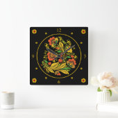 Khokhloma ~ Russische Folk Art ~ Red/Gold Flowers  Vierkante Klok (Huis)