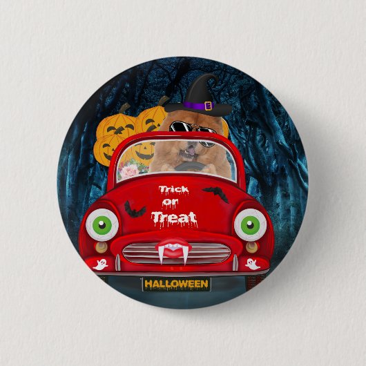 Khow-hondrijdende auto-ondiepe halloween ronde button 5,7 cm (Voorkant)