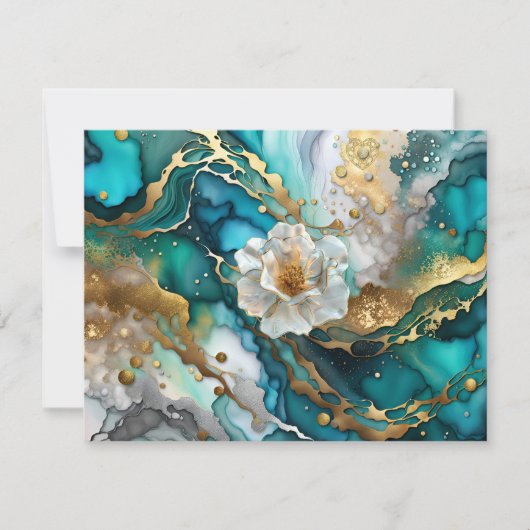 KHS Abstract Blauw en Goud Bloemen Wenskaart Bedankkaart (Voorkant)