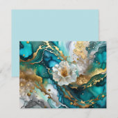 KHS Abstract Blauw en Goud Bloemen Wenskaart Bedankkaart (Voorkant / Achterkant)