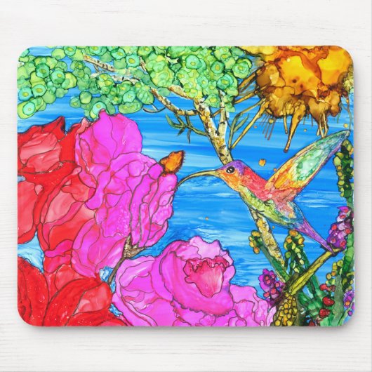 KHS Beautiful Floral Hummingbird Mousepad Muismat (Voorkant)