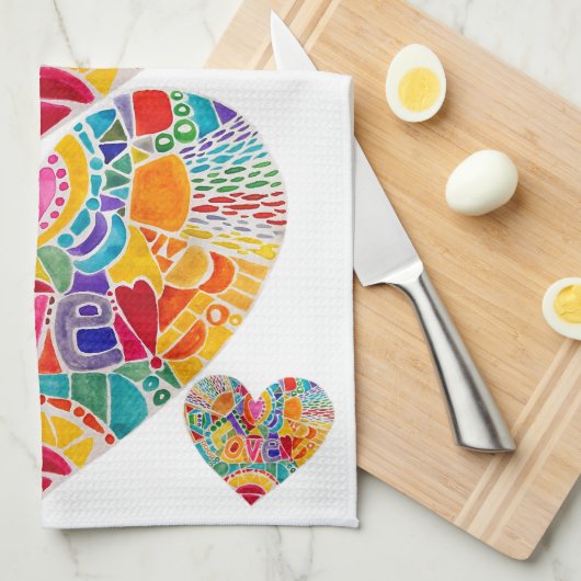 KHS Kleurrijke Waterverf Hart Vormt Keuken Handdoe Theedoek (Quarter Fold)