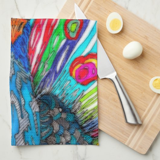 KHS Kleurrijke Waterverf Pauw Keuken Handdoek (Quarter Fold)