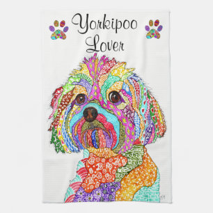 KHS Kleurrijke YorkiPoo-liefhebber Keukenhanddoek