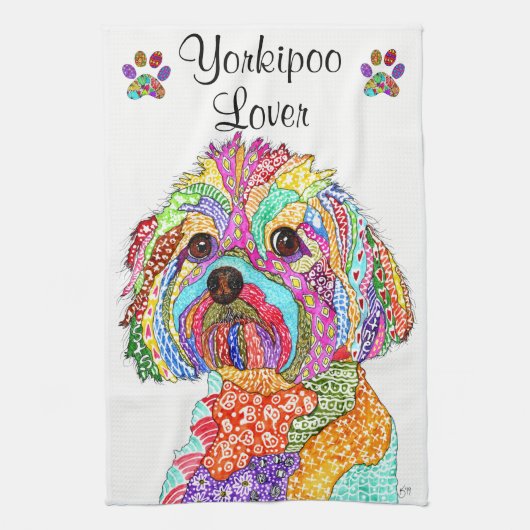 KHS Kleurrijke YorkiPoo-liefhebber Keukenhanddoek (Verticaal)