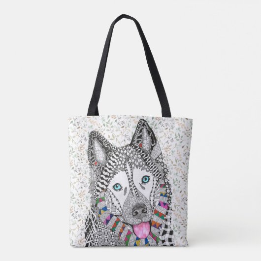 KHS Schattigee en kleurrijke Siberische Husky Canv Tote Bag (Achterkant)