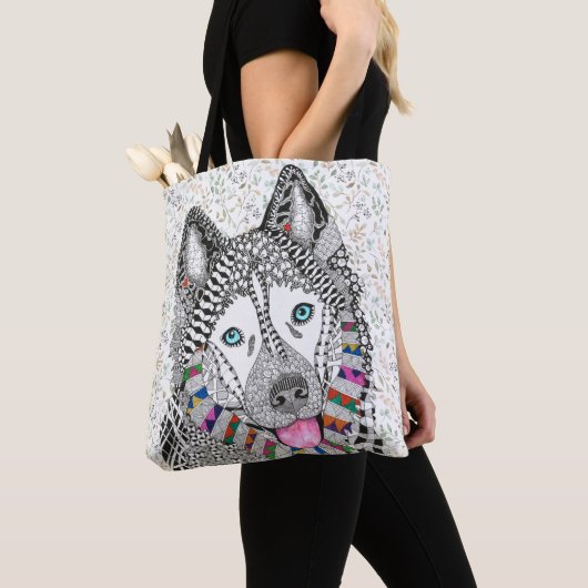 KHS Schattigee en kleurrijke Siberische Husky Canv Tote Bag (Dichtbij)