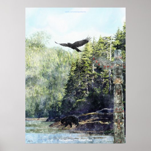 Khutzeymateen Wildlife & Totem Aquarel Kunst Poster (Voorkant)