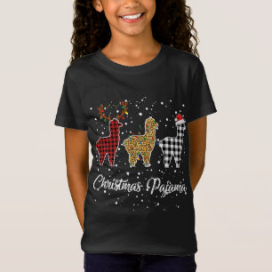 Ki Schattige Llama Kerst Pyjama Leopard Plaid Prin T-shirt