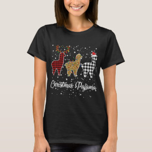 Ki Schattige Llama Kerst Pyjama Leopard Plaid Prin T-shirt