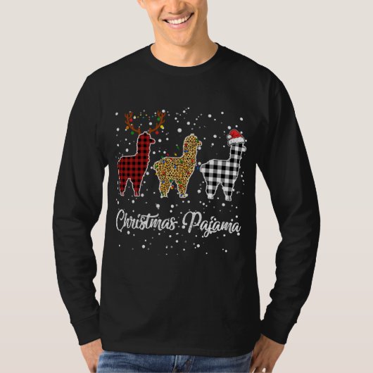 Ki Schattige Llama Kerst Pyjama Leopard Plaid Prin T-shirt (Voorkant)