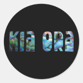 KIA ORA KIWI GREETING PAUA RONDE STICKER (Voorkant)