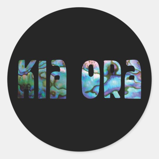 KIA ORA KIWI GREETING PAUA RONDE STICKER (Voorkant)