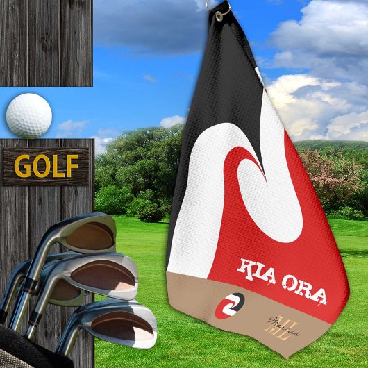 Kia Ora & Maori Flag Nieuw-Zeeland, monogrammen/na Golfhanddoek