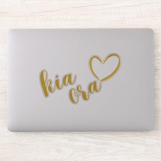 KIA ORA MAORI TAAL GROET GOUD SCRIPT HART STICKER (Computer)