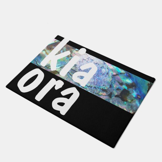 KIA ORA NEW ZEALAND PAUA BLACK MAORI NZ KIWI DEURMAT (Schuin)