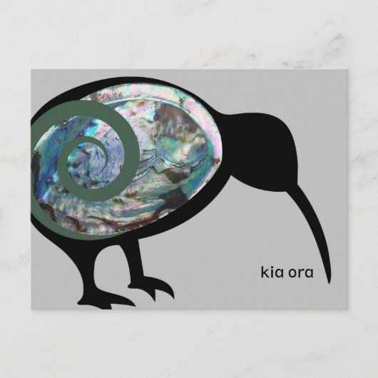 KIA ORA NZ KIWI BLACK PAUA FERN KORU NEW ZEALAND BRIEFKAART (Voorkant)