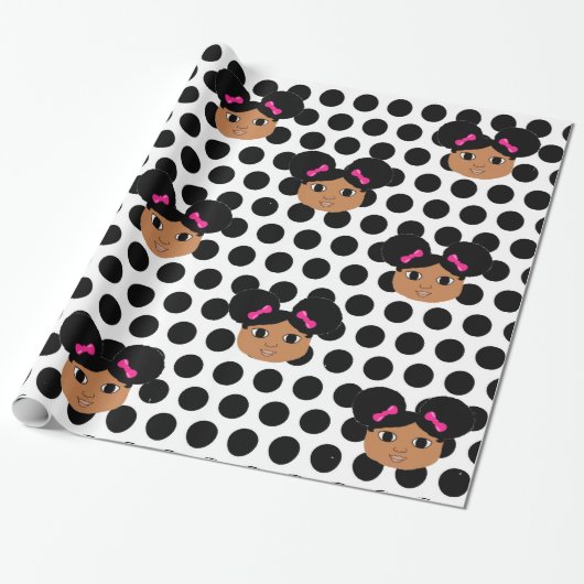 Kiara Pink Bows en Polka Dots Gift Wrap Cadeaupapier (Uitgerold)