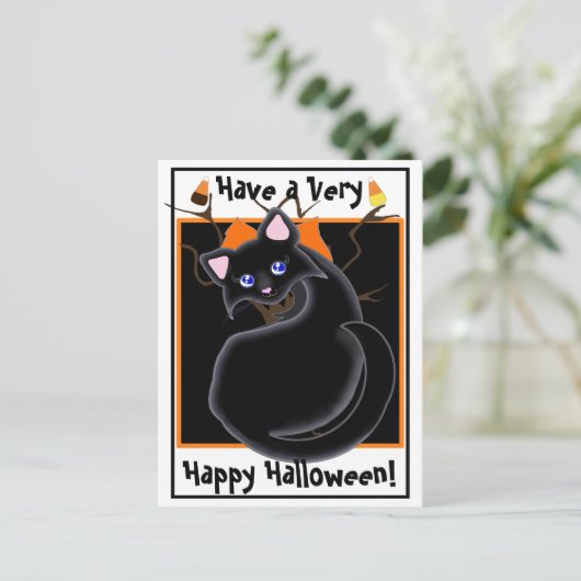 Kiara Toon Kat Black Cat met Briefkaart van de boo (Staand voorkant)