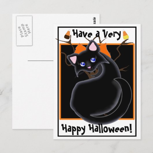 Kiara Toon Kat Black Cat met Briefkaart van de boo (Voorkant / Achterkant)